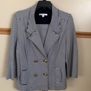 Cabi ponte knit navy and white stopped blazer, L; never been worn
